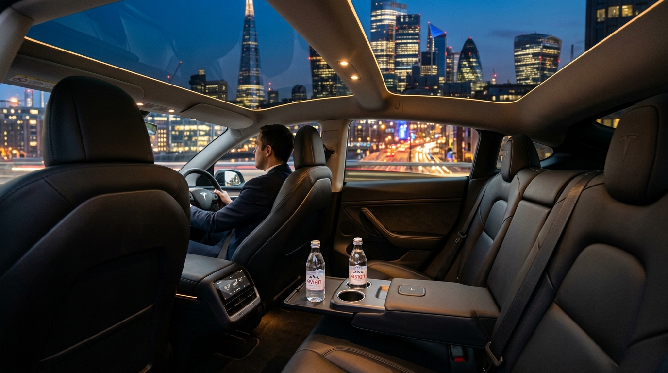 Intérieur salon avec toit panoramique de la Tesla EMS VTC